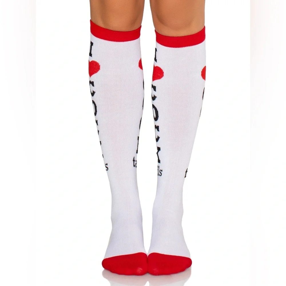 Nu Shuz Playful I ♥ COCKtails' Knee-High Socks - White & Red